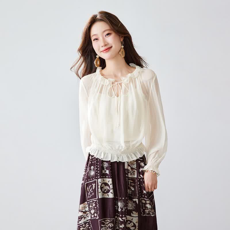 

Srcr 100% Silk Long-Sleeve Blouse 2XL