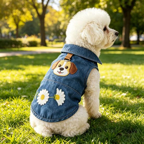 Dog Clothes for Small Medium Dogs Summer Denim Shirt with Leash Ring Soft Breathable Sweatshirt Sleeveless Pet Outfits