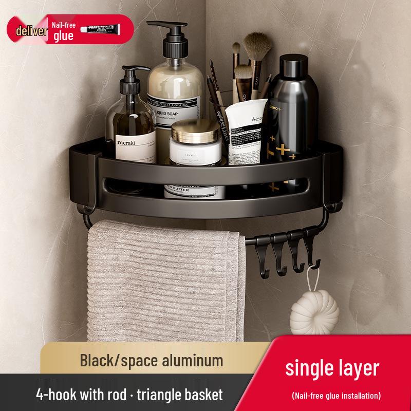 Gunmetal No-Drill Triangular Bathroom Shelf - Space Aluminum Corner Storage Basket