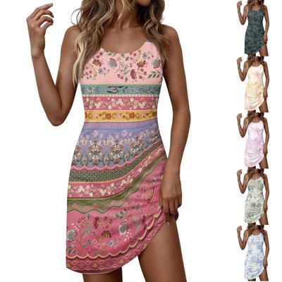 Women's Fashionable Casual Floral Print Round Neck Sleeveless Dress