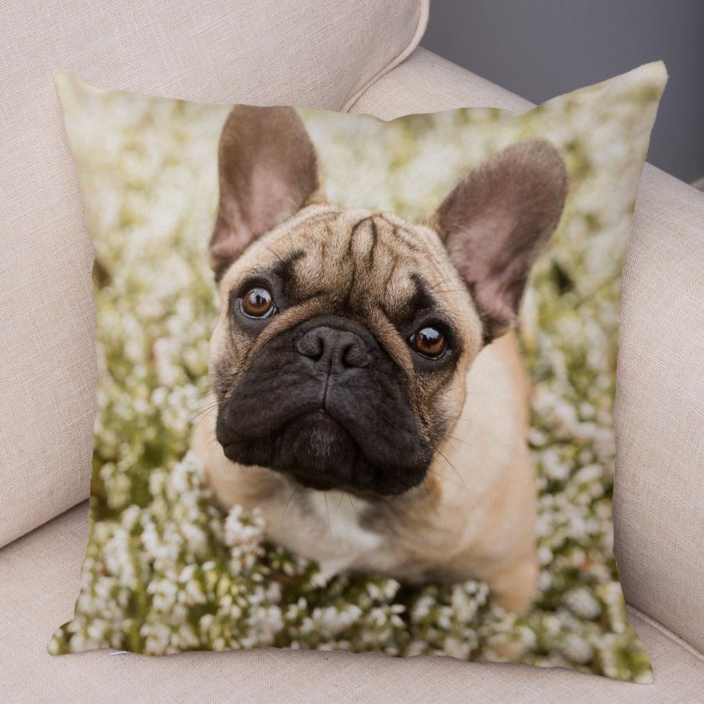 Cute Pet Mini French Bulldog Pillowcase Home Sofa Car Decoration Animal Dog Cushion Cover Printed