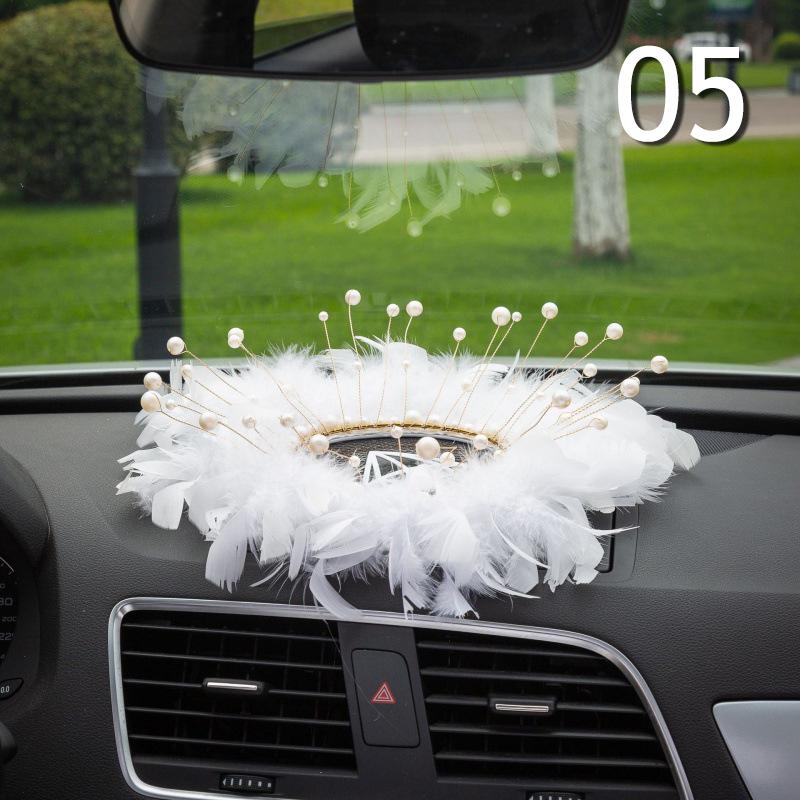 INS Decor Pink/White Feather Pearl Car Anti-slip Mat Console Ornament Storage Pad Cute Auto Accessories Female Car Interior