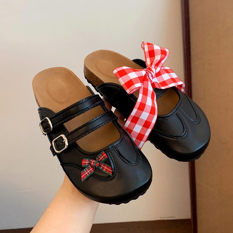 Keep it for yourself~ Retro bow brock cross-strapped bag head half slippers women wear one-pedal flat-bottomed cool slippers