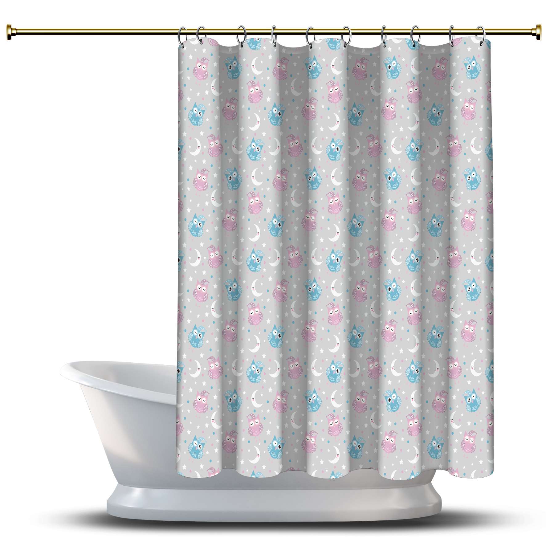 

Занавеска для душа с мультяшным принтом в стиле фэнтези / Водонепроницаемая для ванной Украшения для ванной комнаты - многомерные синие милые спящие совы