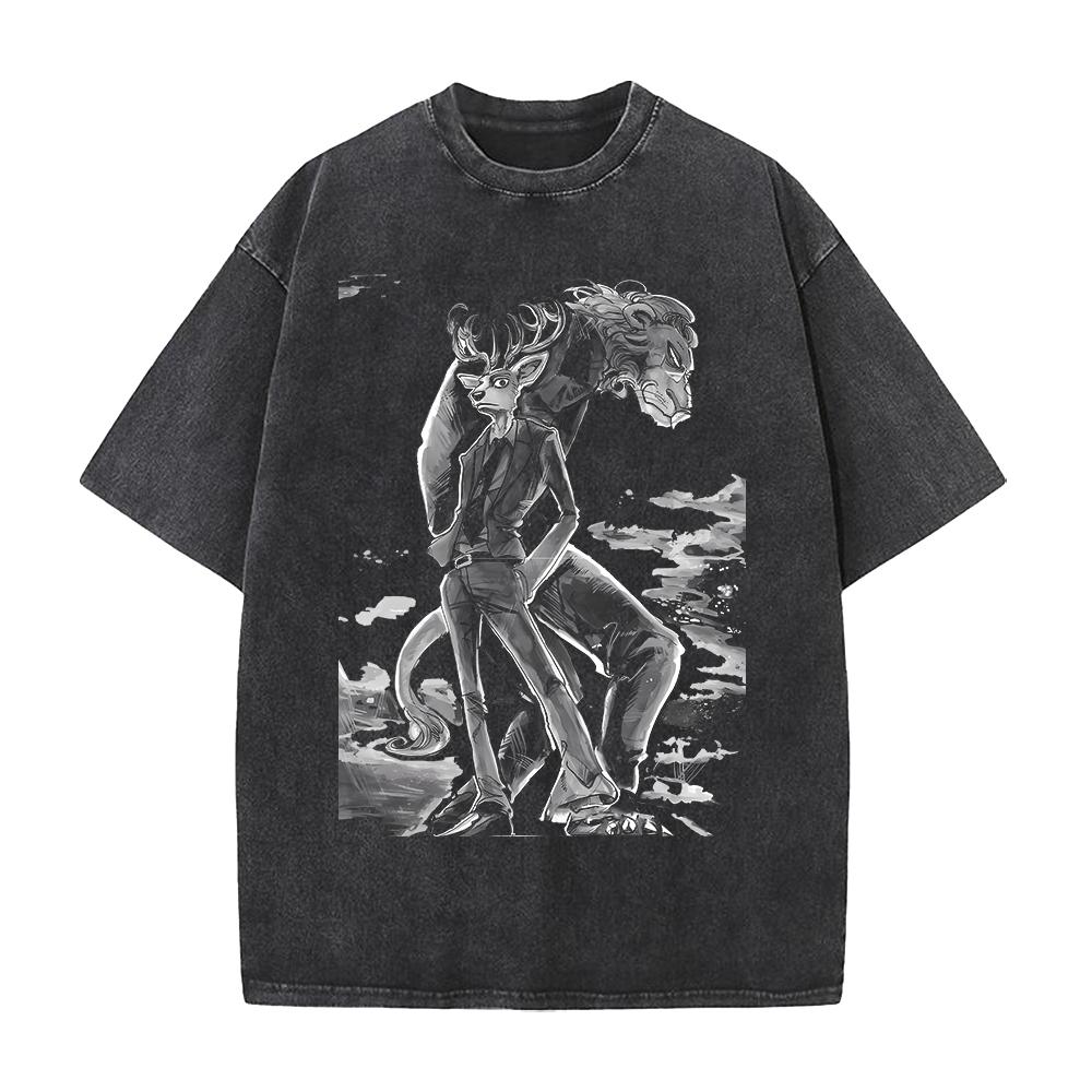 Maglietta Grafica Anime BEASTARS Rouis Ibuki da Uomo a Manica Corta Abbigliamento Casual Maglietta in Cotone Maglietta Lavata Vintage Top Harajuku