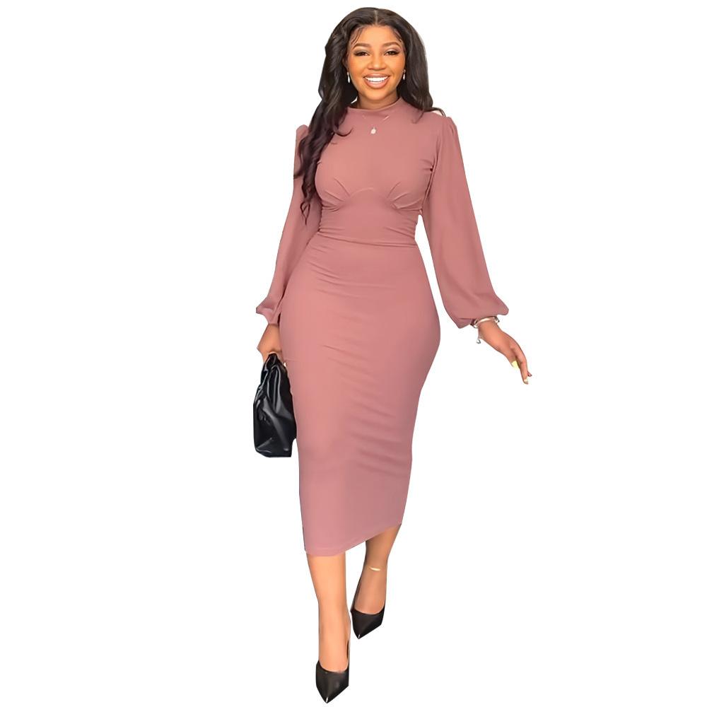 Women's Solid Color Pleated Temperament Personality Split Sleeve Slim One Step Dress