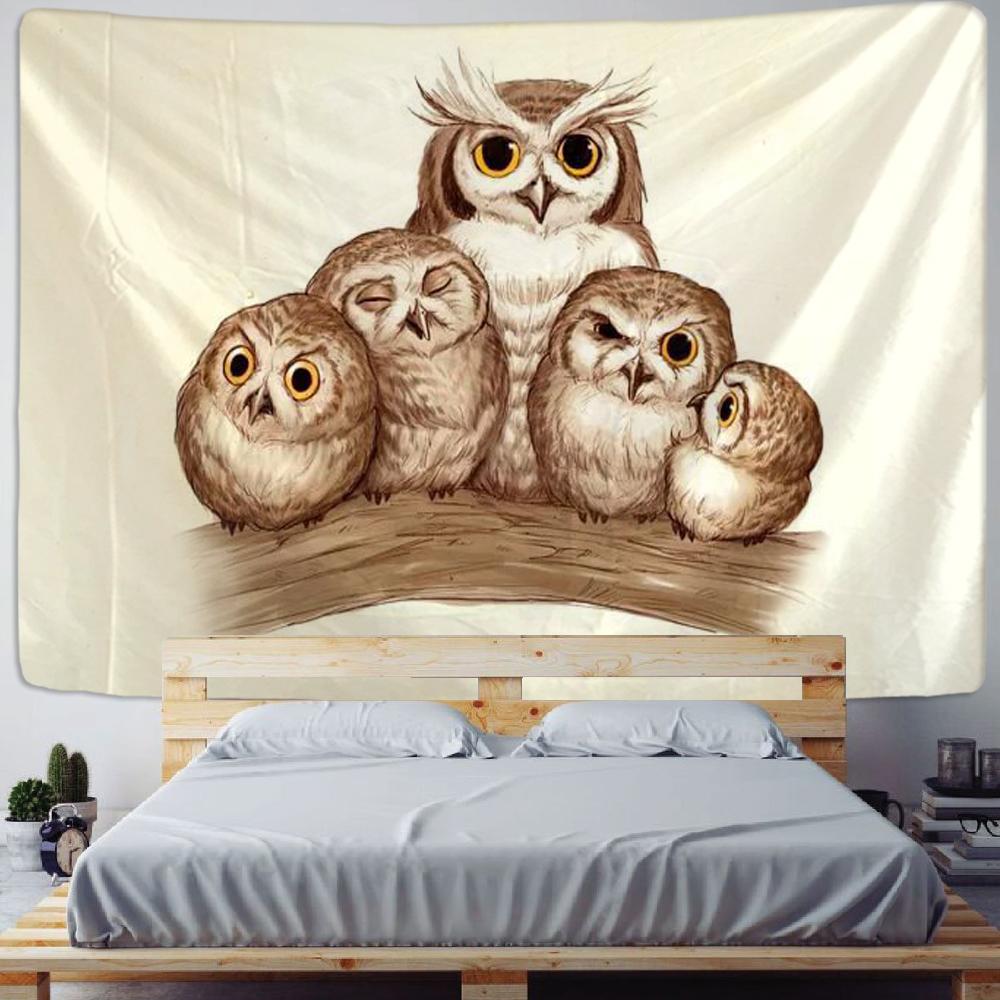 Sova Na Stromě Tapiserie Nástěnná Závěsná Abstraktní Tajemný 3D Tisk Psychedelická Estetika Domácí Pokoj Dekorace