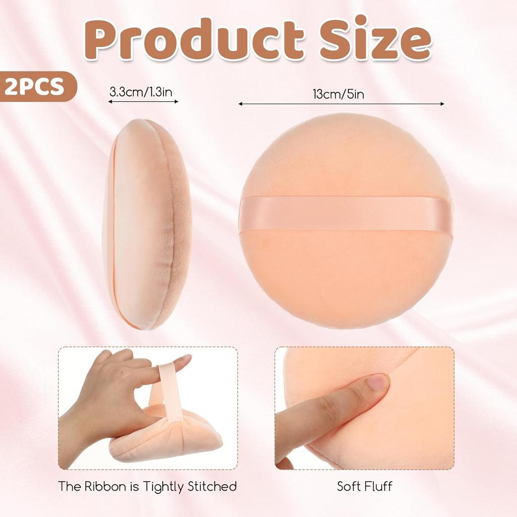 2Pcs Powder Puff, makeup Sponges 5 inch Cotton Super Soft Large Body Powder Puffs for Women Female for Face Cleaning Makeup Foundation Blending Gift