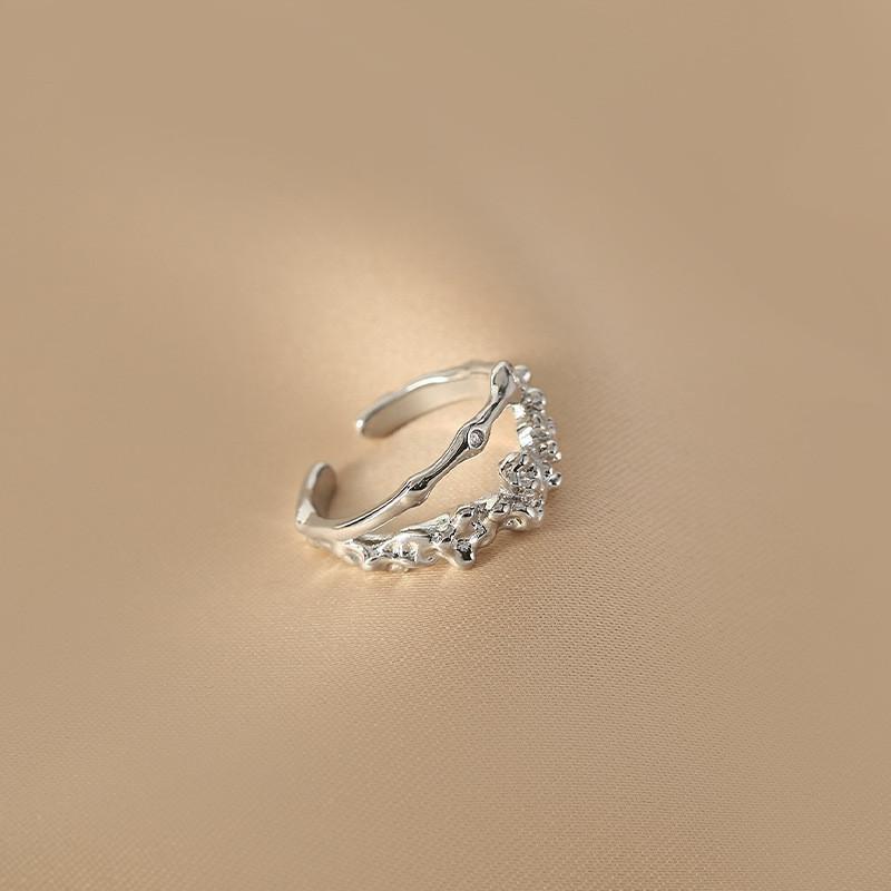 Elegant Korean Style Irregular Lava Ring For Women Adjustable Open Finger Ring