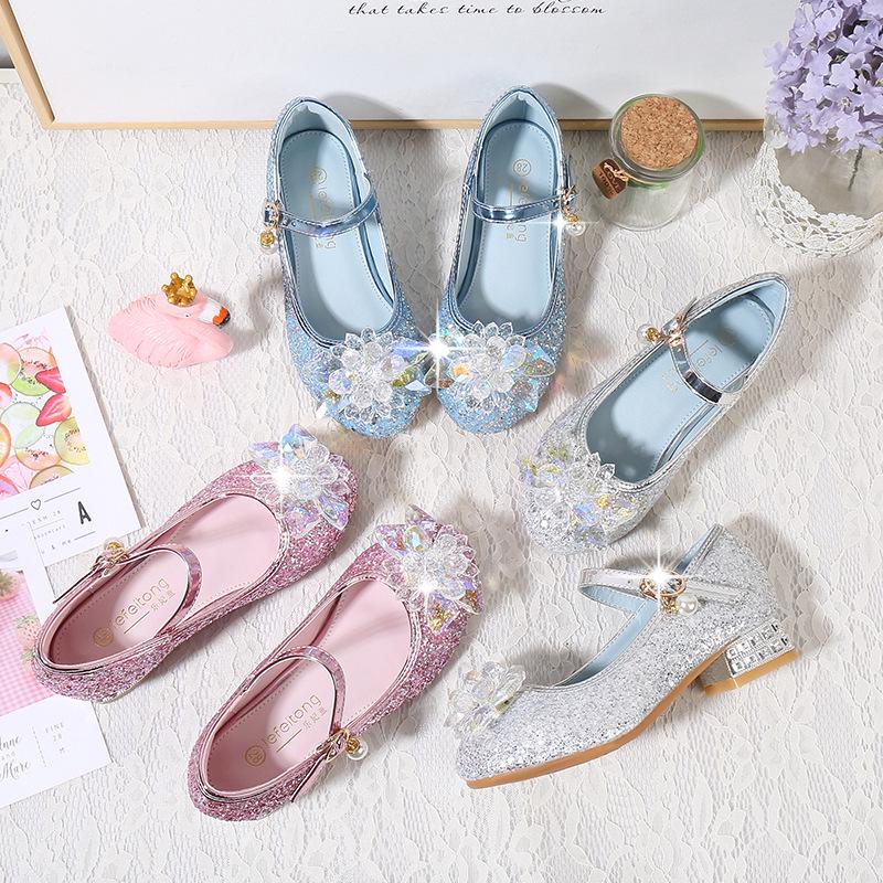 Mädchen Blaue Kristall Prinzessin Absätze - Frühling/Herbst Rutschfeste Modeschuhe mit Blumendetail für Kinder