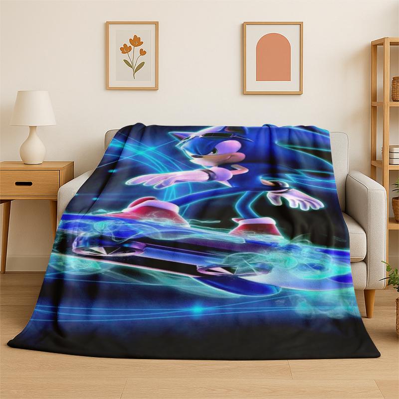 Classic S-Sonic Cartoon Game Flannel Blanket Soft Warm Throw Blanket for Bedroom Living Room Bed Travel Camping Picnic Gift