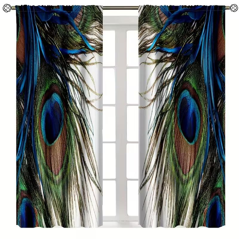 Peacock Feathers Print Curtains Suitable Bedroom Living Room Kitchen Decoration Home Window Set Of 2 Made Polyester Great Decor