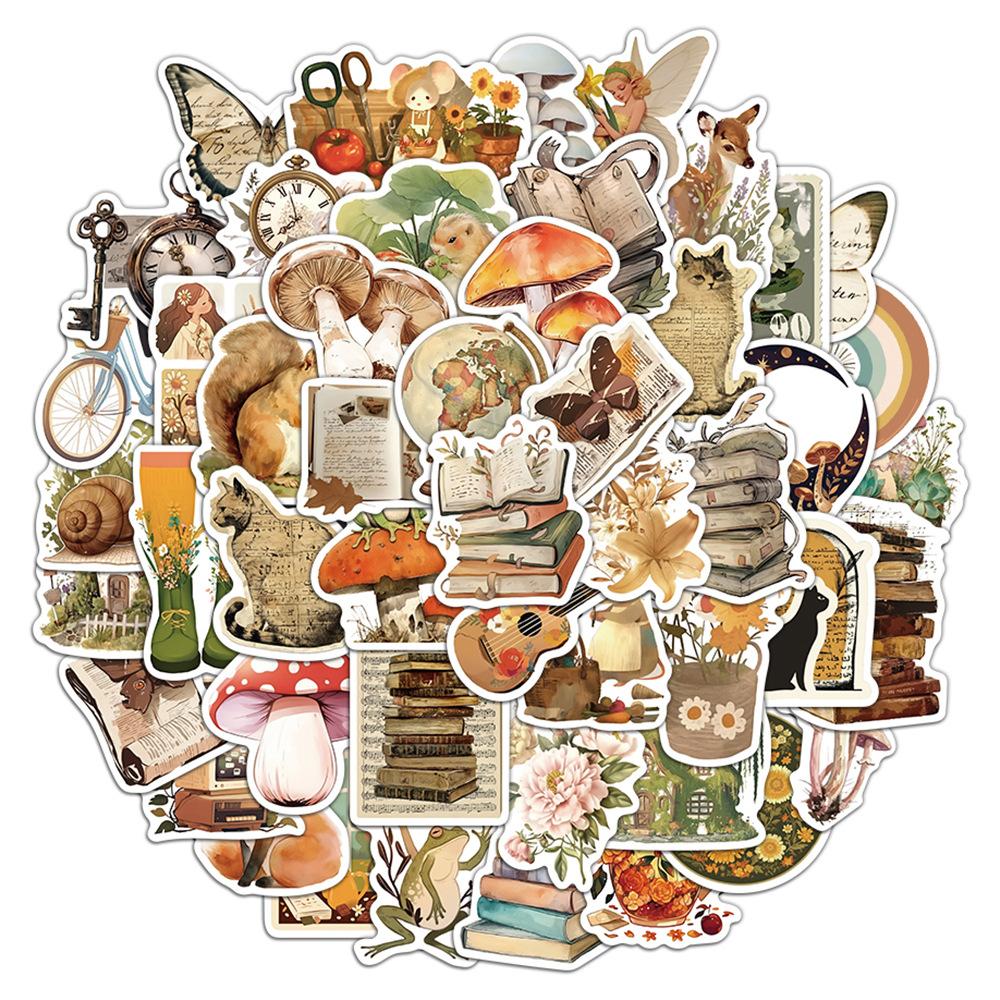 50pcs Fairy Tale Animal Book Illustrations Stickers Aesthetic Retro Cartoon Decoration Decals