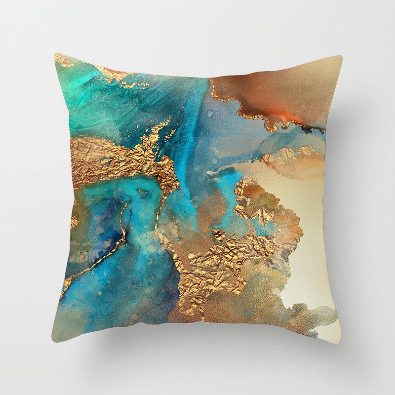 Nordic Watercolor Gold Foil Texture Printed Pillowcase Golden Home Sofa Pillowcase