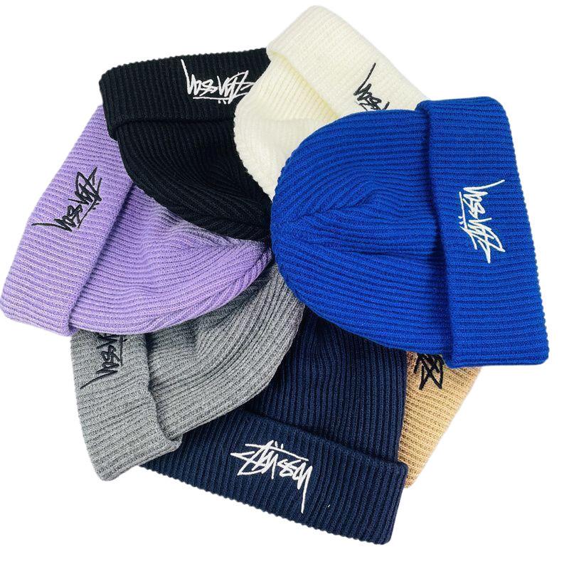 Unisex Stussy vyšívaná vlněná čepice - Trendy hip-hop streetwear pro podzim/zimu