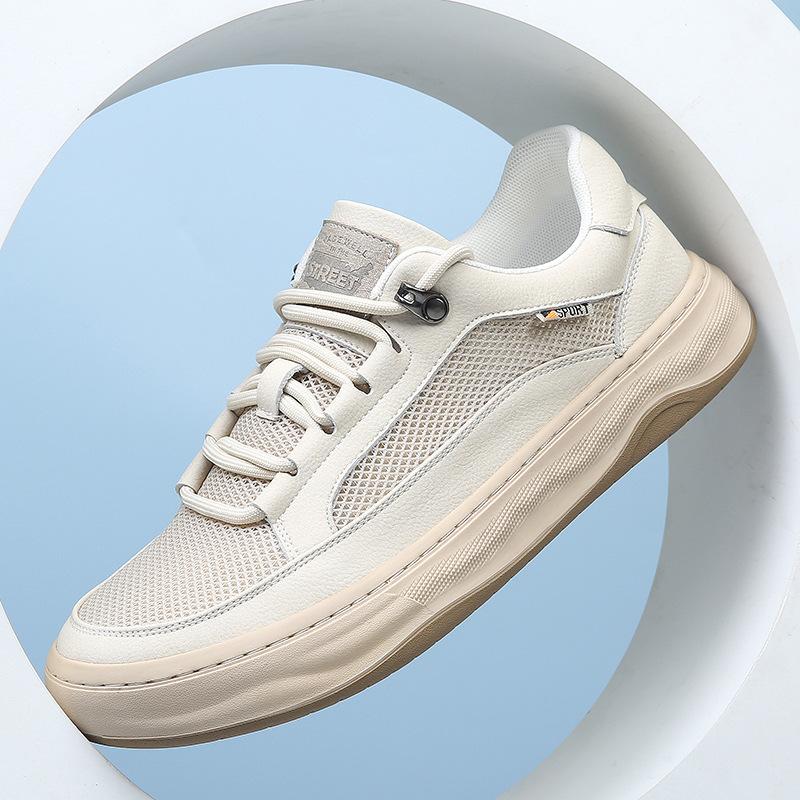 European station board shoes leather men's shoes summer mesh breathable sports casual shoes men's versatile platform white shoes