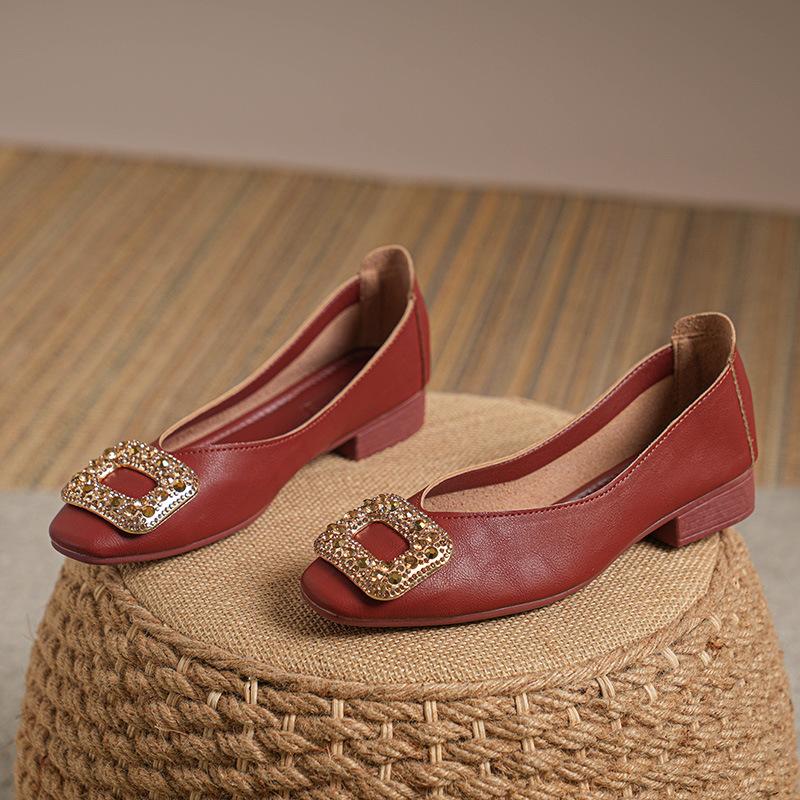 2025 neue Abendschuhe flach Strass eckige Spitze flacher Ausschnitt Frühling und Herbst Temperament Einzelne Schuhe schwarz Arbeit Damenschuhe