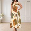 Women Plus Size Round Neck Triple Keyhole Sleeveless Geometric Printed Maxi Dress