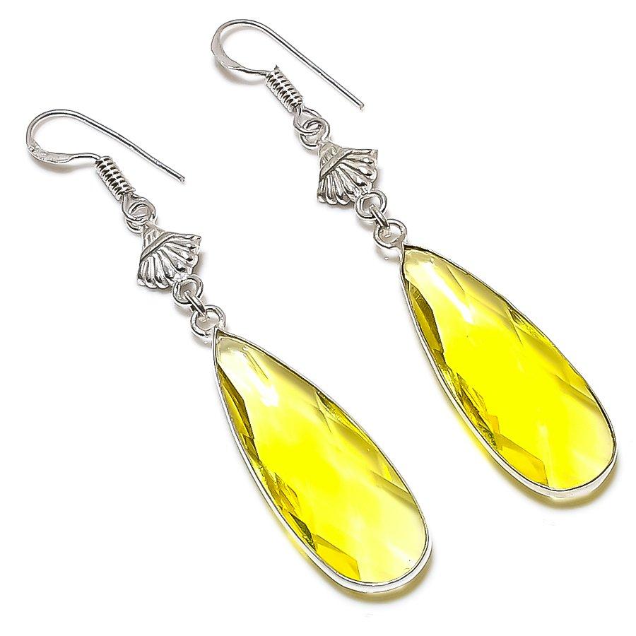 

Ювелирные серьги ручной работы из стерлингового серебра 925 пробы с натуральным цитрином 2,64 дюйма I4I67