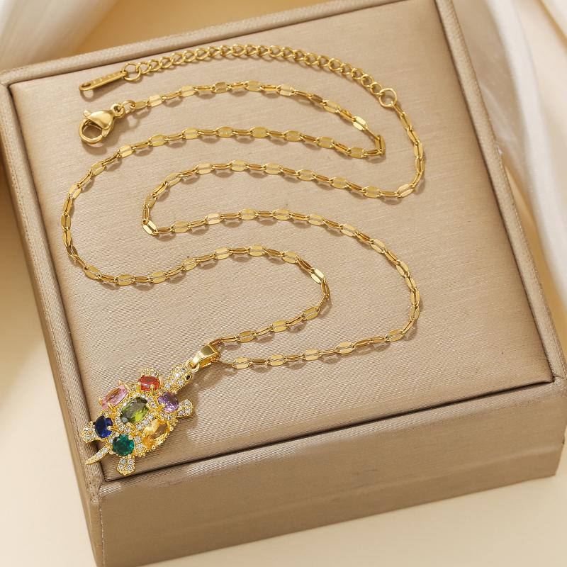Classic Charm Micro-inlaid Colorful Opposite Sex Zircon Small Turtle Necklace Exquisite Fashion All-match Gift