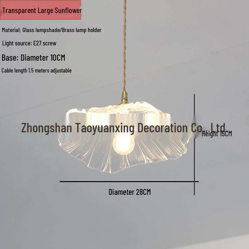 Nordic Modern Brass Sunflower Glass Pendant Lamp for Restaurant, Living Room, Bar, Bedside, Bedroom
