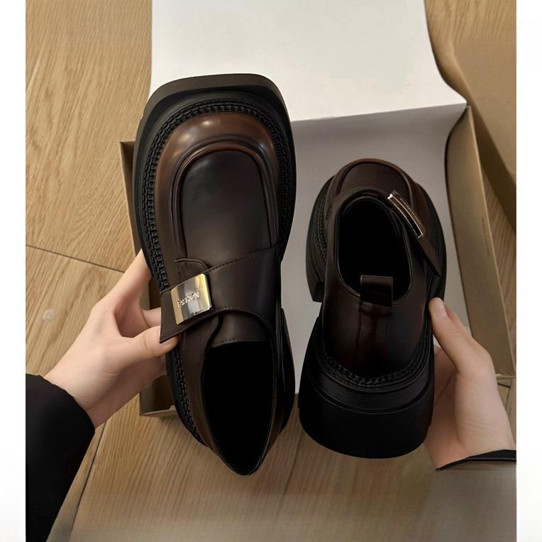 Knock and look thin~ Thick-soled heightening loafers for women's 2025 spring and autumn new muffin single shoes British Mary Jane small leather shoes