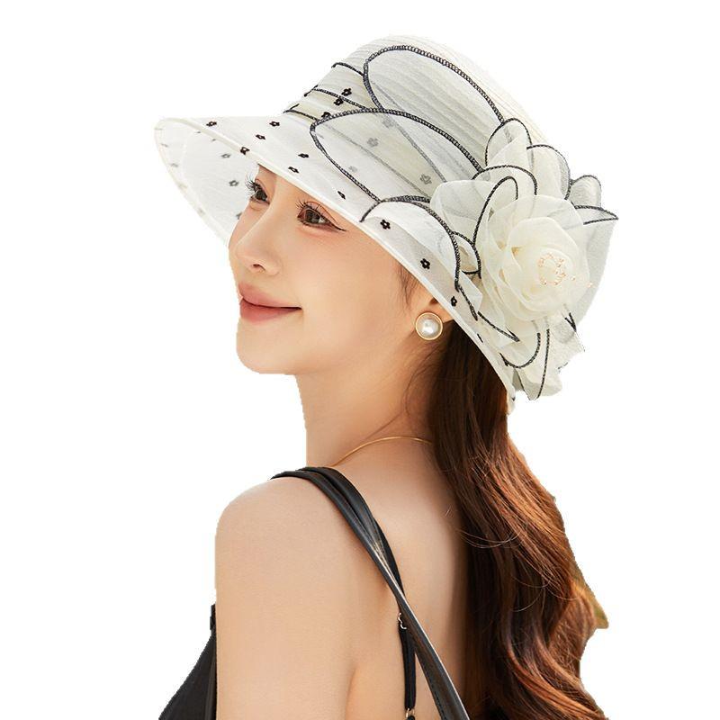 Chapeau de soleil vintage Marguerite en organza pour femme - Mode d'été, Petit bord, Style européen et américain