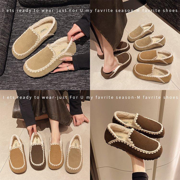 [Youshilai] Niche Design Flat-bottomed Velvet Loafers Women's 2025 Winter New Casual Versatile Doudou Shoes