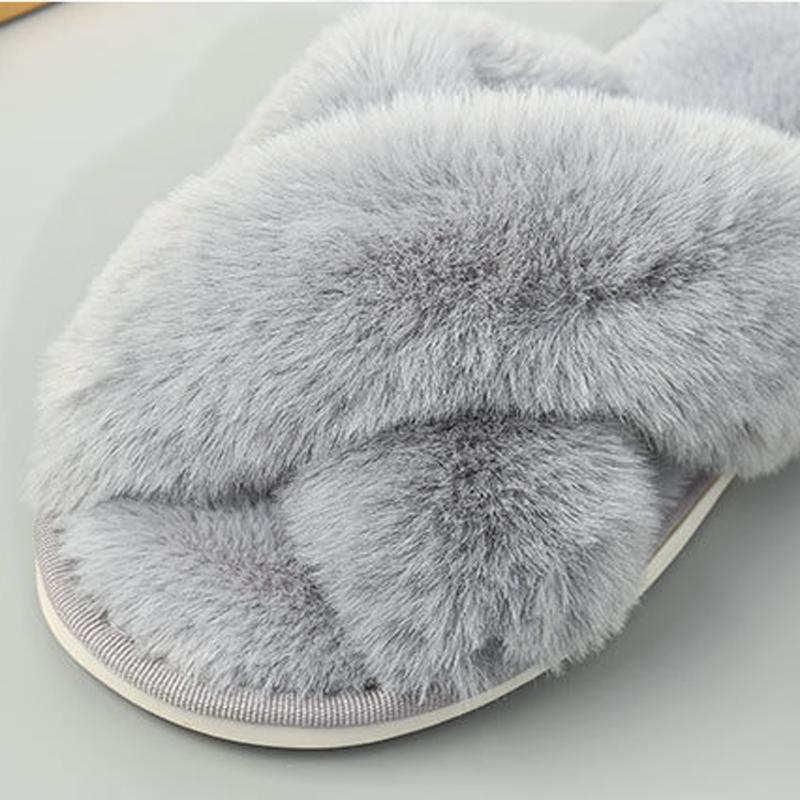 Fashion Litfun Plush Lining Women's Slippers New Fur Cross-strap Ladies Home Slides Platform Fuzzy Warm Indoor Women's Cotton Slippers
