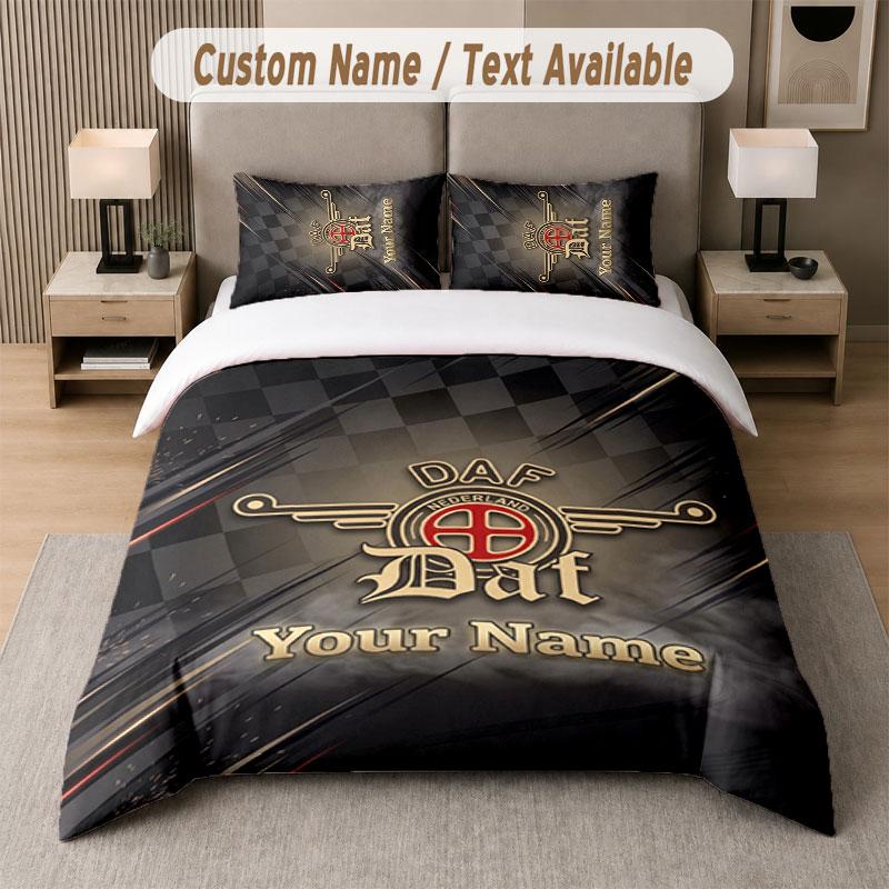 Custom Bedding Set DAF Pattern, Print Name Text 1 Duvet Cover Plus 2 Pillowcases Home Textile