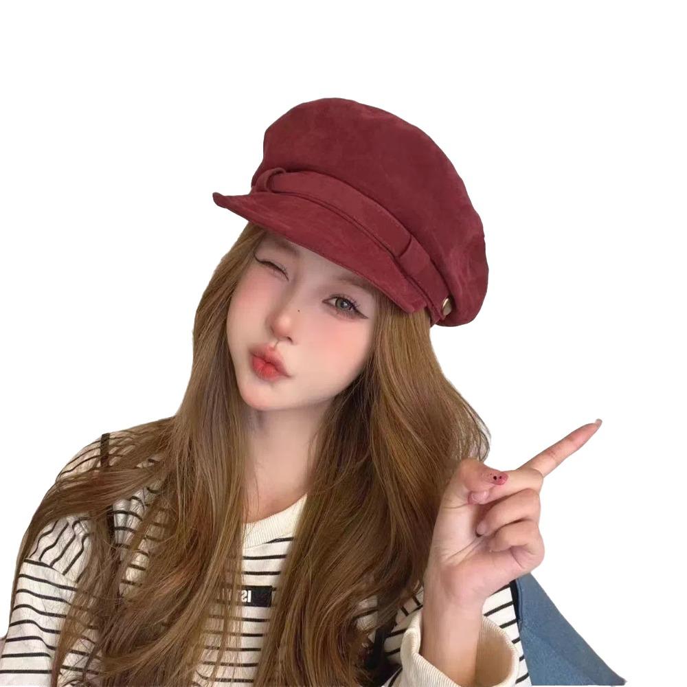 Autumn Winter Newsboy Caps Short Brim Octagonal Hat British Style Flat Top Naval Hat  For Women