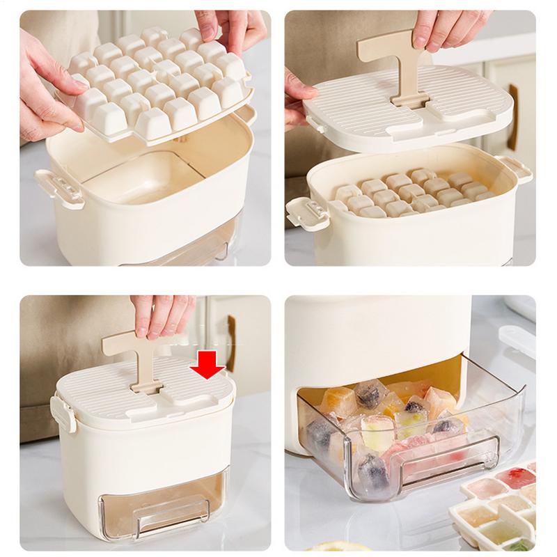 Ice Maker Tray Ice Mold Drawer-Type Container Invisible Handle Large Capacity Kitchen Making Mold For Home Outdoor Camping Party