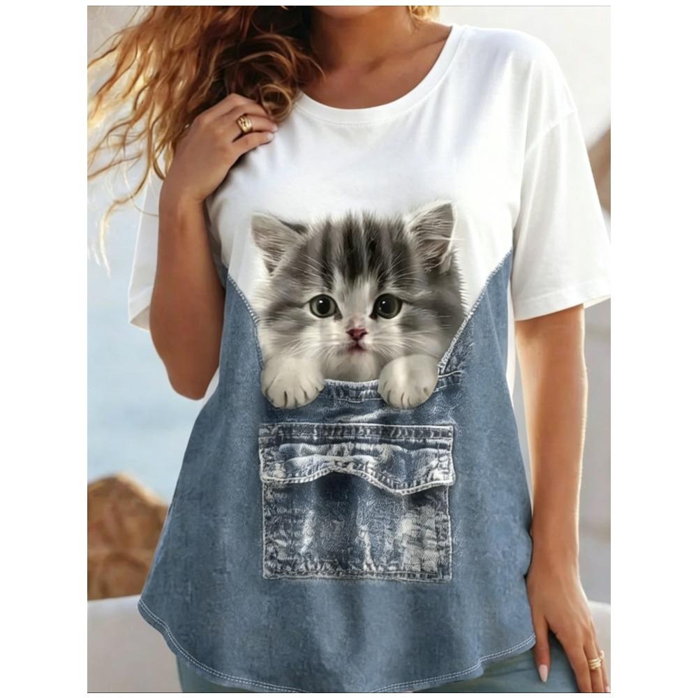 Summer Fashionable Casual Round Neck Short Sleeved T-shirt Comfortable Breathable Animal 3d Printed Loose Women's Commuter Versatile T-shirt