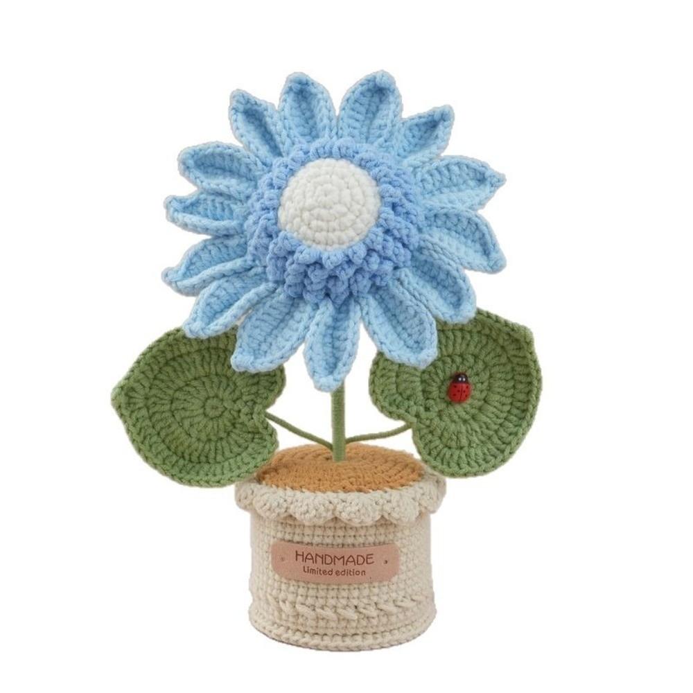 Room Decor Knitted Flower Friend's Gift Artificial Sunflower Pot Crochet Sunflower Potted Home