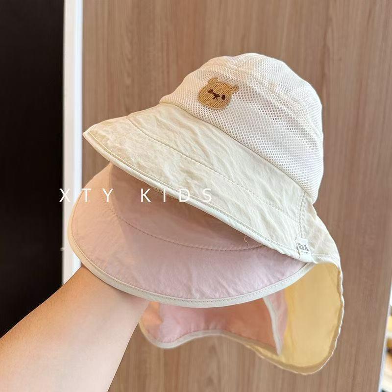 Summer Wide Brim Sun Hat for Kids - Cute Mesh Sun Protection Hat with Shawl