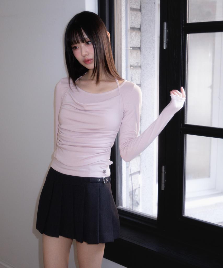 ROSEFRANTZ Drape Layered Halter Long Sleeve [Pink]