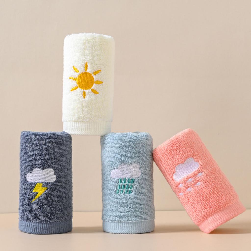 1/4 Stück Ultraweiches Baumwolltuch - Schnelltrocknend, Saugfähig mit Wetteremblem-Stickerei, Geeignet für den täglichen Heimgebrauch