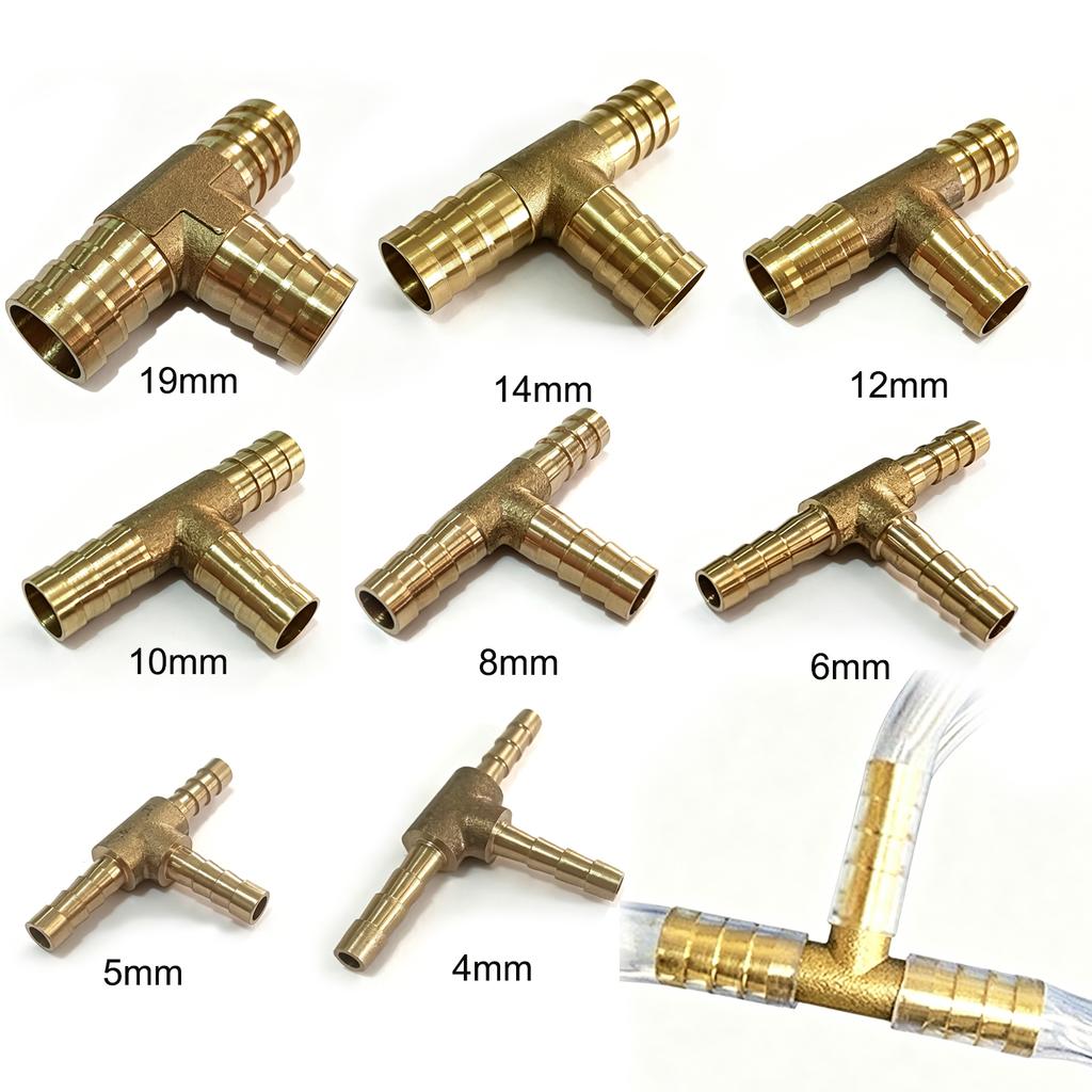 4/5/6/8/10/12/14/19mm Hose Barb Tail Tee 3 Ways Reudcing Brass Pipe Fitting Splitter Coupler Adapter Connector Water Gas Oil
