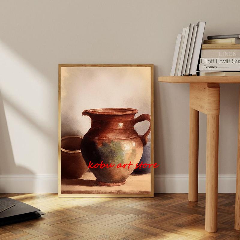 Vintage Flower Pots Jugs Apple Still Life Poster Farmhouse Print Canvas Painting Retro Wall Art Picture Kitchen Room Home Decor