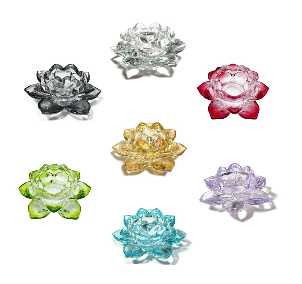 Lotus Flower Candle Crystal Colored Candle Candlestick Stand, Glass, Holder, (Transparent)