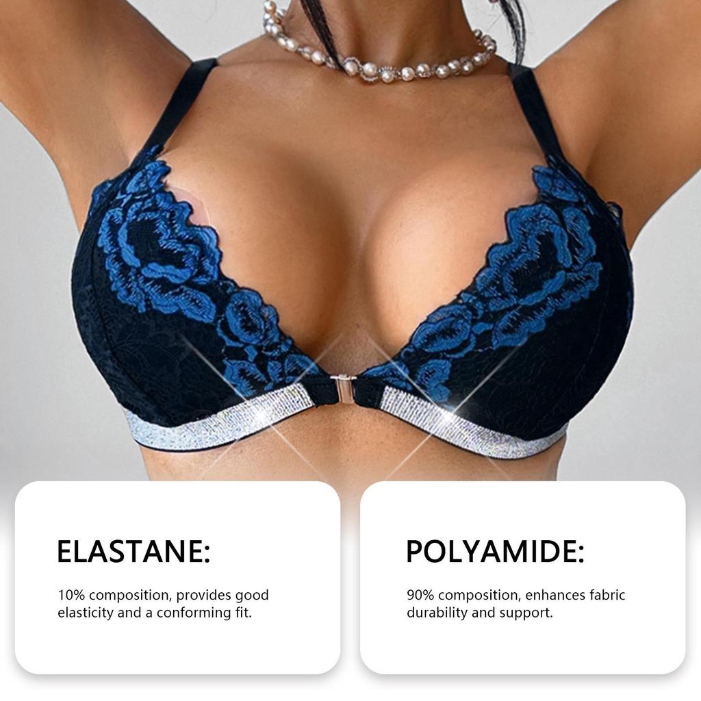 Zeriluna Rhinestone Lace Push-Up Lingerie Set: Enhancing Bust and Silhouette.