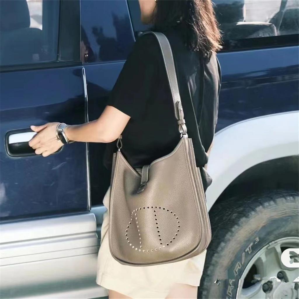 European and American style haute couture version hand-sewn Evelyn bag first layer cowhide leather versatile mini bucket bag shoulder messenger bag