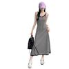 Women's Slim-Fit V-Neck Black Striped Knit Camisole Dress, High-Waisted, Bodycon, Long Skirt, Spring/Summer Fashion