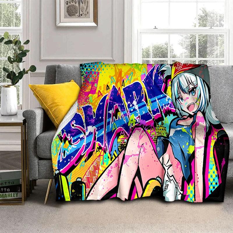 3D Cute Gawr Gura Hololive Cartoon Blanket,Soft Throw Blanket for Home Bedroom Bed Sofa Picnic Travel Office Cover Blanket Kids