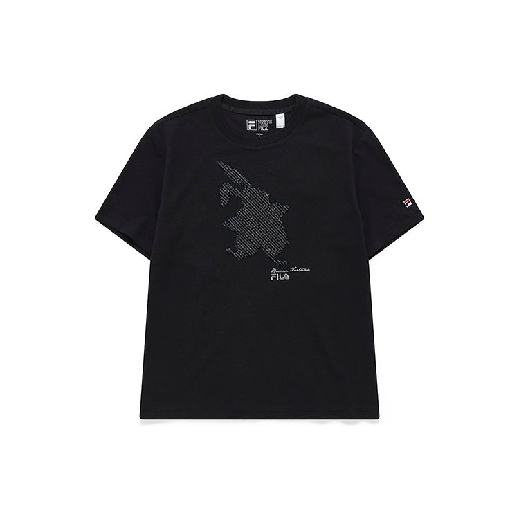 

FILA Breathable Knit Short Sleeve T-Shirt Women Tops Black F11W218104F-BK L