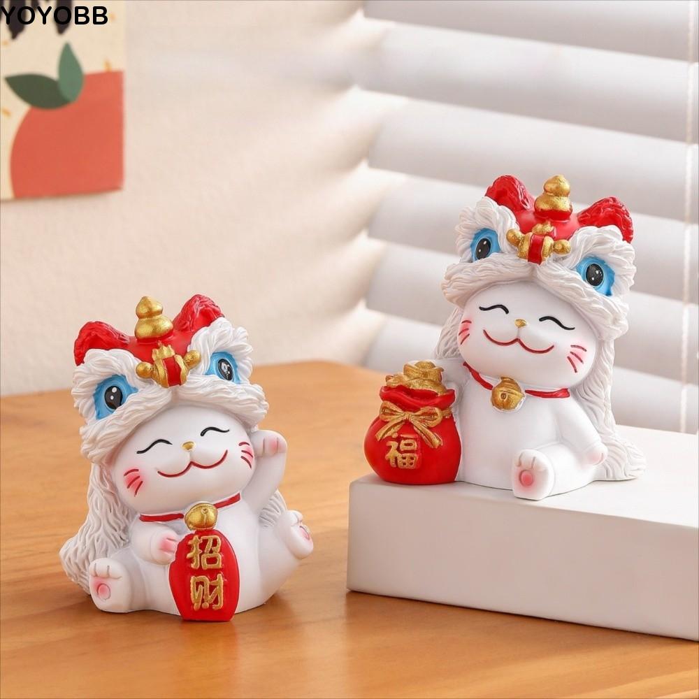 Kawaii Beckoning Cat Desktop Ornament Wealth Good Fortune Lucky Cat Sculpture Cute Figurine New Year Cat Statue Office