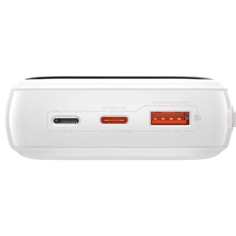 Powerbank Baseus Qpow Pro Z Kablem Lightning, Portem Usb-C I Usb, 20000Mah, 20W (Biały)