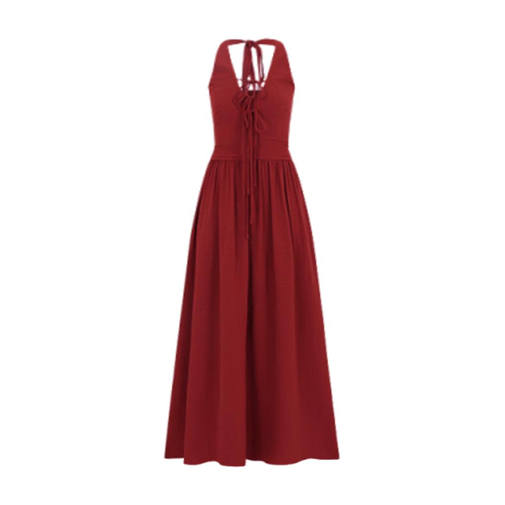 French holiday style red halter sexy sleeveless suspender dress spring and summer thin fairy waist long dress new