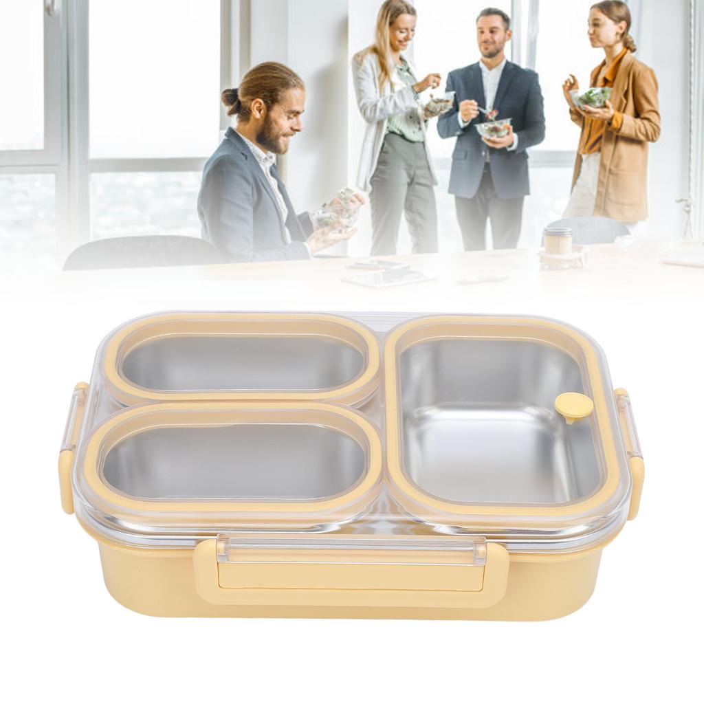 Divided Lunch Box 304 Stainless Steel Leakproof Heatable 3 Compartments Rectangular Food Container 1.2L Capacity