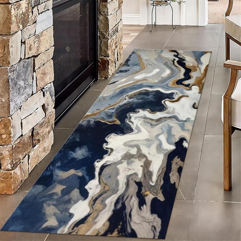 Modern Marble Texture Runner Rug Nordic Style Indoor Water-absorbent Non-Slip Floor Mat for Bedroom Bedside Balcony Living Room